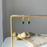 Emerald Green baguette hoops - Huggie Hoops Earring - Gemstone Dainty Minimalist Earrings